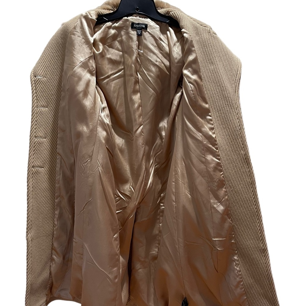 NWOT Bebe Beige Coat Wool with detachable Rabbit Fur collar. Size M - Picture 7 of 15